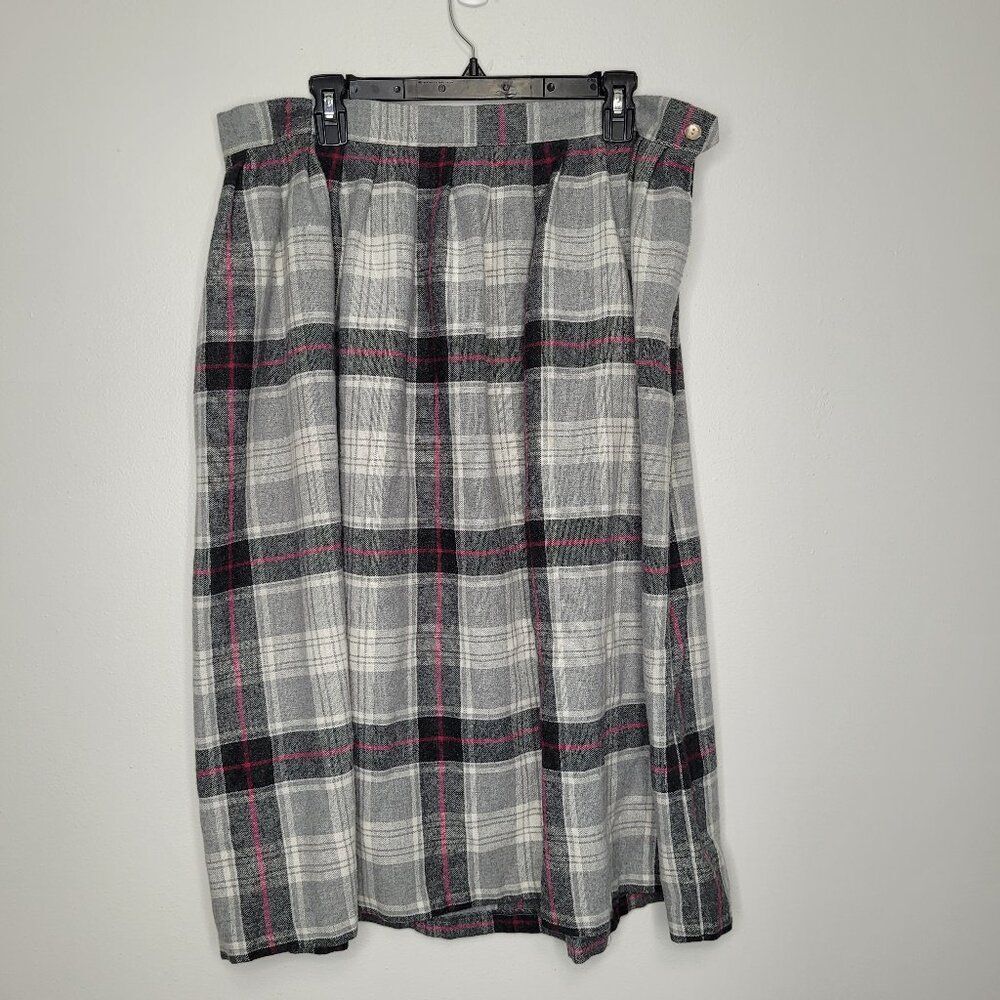 Vintage 90s Blvd East gray pink plaid school girl preppy plus size skirt size 38